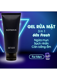 Gel rửa mặt ngăn ngừa mụn Nerman Nano Curcumin 60s Fresh dành riêng cho nam làm sạch sâu, ngăn ngừa vi khuẩn gây mụn (100ml)