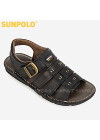 Xăng Đan Quai Ngang, Giày Sandal Nam Da Bò SUNPOLO SDA006 (Đen)