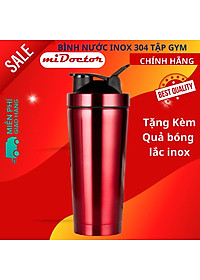 Bình Lắc Inox Tập Gym Shaker Cao Cấp Chính Hãng miDoctor 800ml – Chọn Màu Tặng Kèm Bóng Lò Xo Đánh Bột