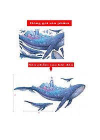 Sticker Giấy Dán Tường Decal Dán tường Tranh Dán Tường Trang Trí Tường Mẫu Cá Voi Xanh có ngọn Hải Đăng ZH-1011