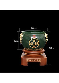Bát Tụ Bảo, Bát Tụ Tài, Hủ vàng đá ngọc cẩm thạch xanh hút tài hút lộc cho ngôi nhà của bạn - Cao 18cm