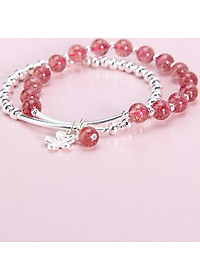 Vòng tay 2 line đá thạch anh dâu phối charm hoa bạc mệnh hỏa, thổ - Ngọc Quý Gemstones