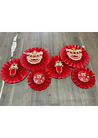 BỘ QUẠT GIẤY ĐỎ 6 CHIẾC – HÌNH ĐẦU LÂN TRANG TRÍ TẾT / TRUNG THU (khách tự ráp lại thành phẩm theo hình)