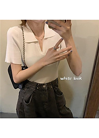 Áo Croptop GIÁ SỐC Áo Polo Nữ Basic Trơn Cộc Tay Freesize MONGTOGHI Mềm Mại Kiểu Tay Ngắn Có Cổ
