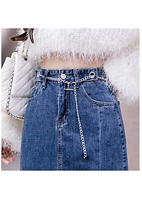 [ĐẸP ĐỘC] Chân váy jean ngang gối 08 phối dây xích lưng cá tính C101 Cỏ Boutique