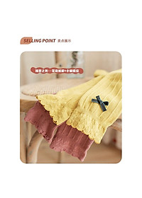 Quần tất len không bàn - quần leggings đính nơ trơn màu cho bé gái, co giãn 4 chiều size từ 1 đến 12 tuổi