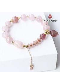 Vòng đá thạch anh hồng phối thạch anh dâu và đá đào hoa mệnh hỏa, thổ - Ngọc Quý Gemstones