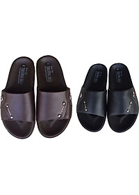 Dép nam quai ngang Trường Hải một bản da bò thật đế kếp mềm dẻo không trơn QN0421