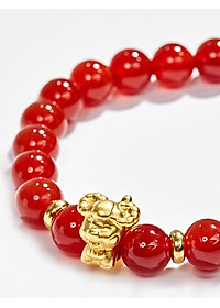 Vòng Tay Đá Mã Não Đỏ Charm Tuổi Mùi Bạc Mạ Vàng 24K