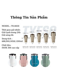 Cốc giữ nhiệt TYESO TS-8826 600ML bằng thép không gỉ 304 tay cầm công thái học Chống tràn & Giữ nhiệt 12 tiếng