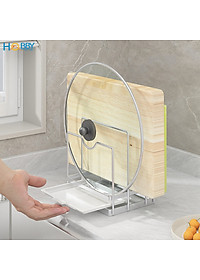 Kệ để nắp vung thớt 3 ngăn inox 304 Hobby home decor TT10 có khay nhựa