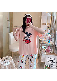 [THUN COTTON MỀM] Bộ đồ thun mặc nhà Mickey, đồ bộ thun cotton mềm mại, thấm hút tốt, quần dài, áo tay ngắn