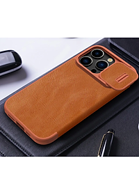 Bao da dành cho iPhone 15 Pro Max, 15 Pro hàng chính hãng Nillkin QIN có nắp trượt bảo vệ camera - Hàng nhập khẩu