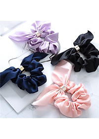 Dây buộc tóc Scrunchies lụa bóng dễ thương có nhẫn HD82