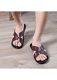 Dép nam quai ngang da bò Nappa cao cấp Bụi Leather E103, đế đúc nguyên khối khâu viền thủ công đi êm chân, Bảo hành 12 Tháng