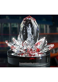 Tượng phật bà quan âm đứng trên đài sen bằng pha lê