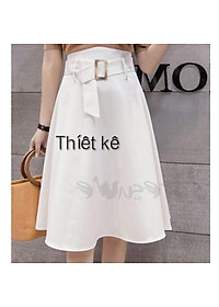 Chân váy xòe midi New Design thiết kế lưng cao kèm dây nịt vải cùng tông thanh lịch vải kaki thun co giãn