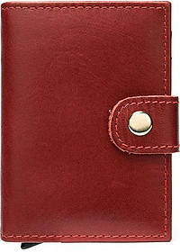 Ví đựng thẻ card với nút bấm tự động Marrant BHM8602 Màu Đỏ. Da bò thật, chống RFID