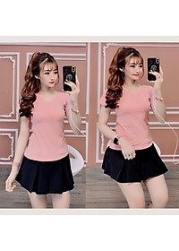 Áo thun nữ trơn cổ tim tay ngắn thun cotton 4 chiều form ôm body MXM ( ANU007 )