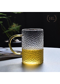 Bình thuỷ tinh chịu nhiệt sần quai vàng | Bộ bình cốc thủy tinh sần Borosilicate chịu nhiệt, chịu lực cao cấp