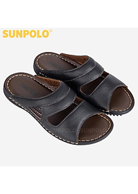 Dép Nam Quai Ngang Da Bò Sunpolo SUD24D - Đen