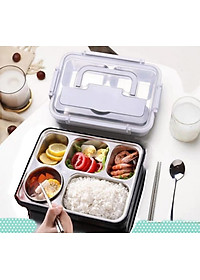 Hộp Cơm Văn Phòng 5 Ngăn Inox 304 Giữ Nhiệt Chống Tràn Có Giá Điện Thoại Tặng Thìa Đũa Cao Cấp- Hàng Chính Hãng MINIIN