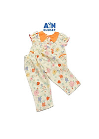 Bộ quần áo dài tay ngắn bé gái họa tiết Hoa Dâu cổ cam xô muslin - AICDBGTDX5FC - AIN Closet