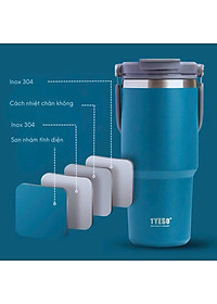 Cốc giữ nhiệt TYESO TS-8826 600ML bằng thép không gỉ 304 tay cầm công thái học Chống tràn & Giữ nhiệt 12 tiếng