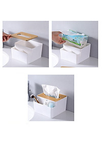 Hộp, Kệ Đựng Khăn Giấy Ăn Nắp Gỗ KUNBE Kèm 2 Ngăn Chứa Đồ Đa Năng Tiện Lợi