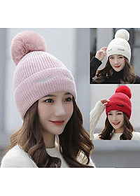Mũ Len Nữ Trắng Trùm Tai Lót Lông Phong Cách Hàn Quốc Dễ Thương