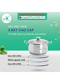 Bộ 4 nồi inox Fivestar 3 đáy bếp từ , inox 430 , nắp kính ( tặng 1 vá canh )