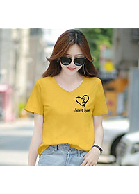 Áo thun nữ MXM cổ tim form rộng in tim Sweet Love thun cotton 4 chiều từ 45-60kg ( ANU035 )