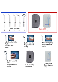 Tăm nước cầm tay H2ofloss HF-6. Tăm nước 5 chế độ, 5 đầu tăm đa chức năng, túi vải đựng máy, pin sử dụng tối đa 21 ngày, tặng kèm củ sạc nguồn thấp