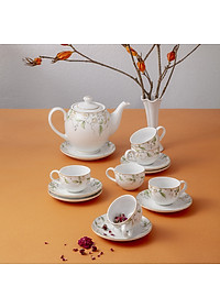 Bộ ấm trà phình thon hoa 014 họa tiết hoa Ngọc Diệp