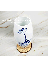 Lọ hoa đẹp Bát Tràng men trắng hoa sen cao 27cm dáng bom
