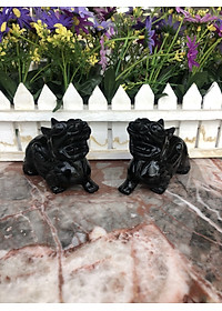 Cặp Tỳ Hưu phong thủy đá thạch anh đen - Dài 10 cm