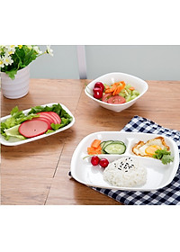 Set 02 Đĩa ăn chia 3 ngăn cho bé màu trắng - Hàng nội địa Nhật