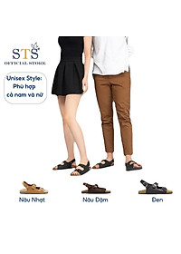 Giày SanDal đế trấu Birken Unisex quai ngang quai hậu thời trang da bò thật nguyên tấm cao cấp ST02