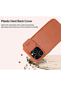 Bao da dành cho iPhone 15 Pro Max, 15 Pro hàng chính hãng Nillkin QIN có nắp trượt bảo vệ camera - Hàng nhập khẩu