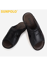 Dép nam quai ngang da bò đế cao su DQN020 phiên bản đen