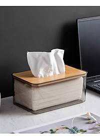 HỘP ĐỰNG GIẤY ĂN NHỰA MIKA TRONG SUỐT NẮP GỖ TRE PHONG CÁCH BẮC ÂU