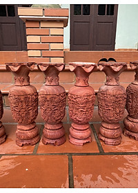 Đôi lộc bình bằng gỗ hương trạm khắc cửu long kt cao 60cm