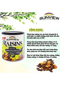 Nho khô Sunview Raisins Mỹ không hạt 3 màu Giàu Vitamin khoáng chất, Món ăn vặt tốt cho tim mạch (425g/hộp) - Massel Official