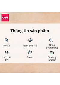 Cặp đựng tài liệu A4 Deli - 8 ngăn phân trang - file lưu trữ tài liệu - linfini - Xanh Dương / Trắng - 72456