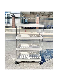 Kệ đựng đồ 4 tầng có bánh xe, giá để đồ 4 ngăn có bánh xe xoay 360 độ, xe để đồ 4 tầng