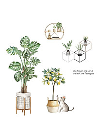 Sticker Giấy Dán Tường Decal Dán tường Tranh Dán Tường Trang Trí Tường Mẫu Chậu Cây Cảnh Phong Cách Vintage ZDB-2187