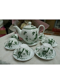 Bộ ấm chén vẽ trúc gốm sứ Bát Tràng