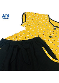 Bộ quần áo lửng bé gái họa tiết hoa Chấm bi trắng nền vàng linen - AICDBGAP3CWO - AIN Closet