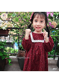 Váy đầm bé gái hoa nhí dài tay màu đỏ đô