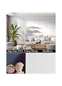 Bộ 10 Tấm Xốp Dán Tường 3D PVC Đá Trắng Ngọc Trai 60x30cm Keo Sẵn Dày 2,5mm Cao Cấp, Sang Trọng 